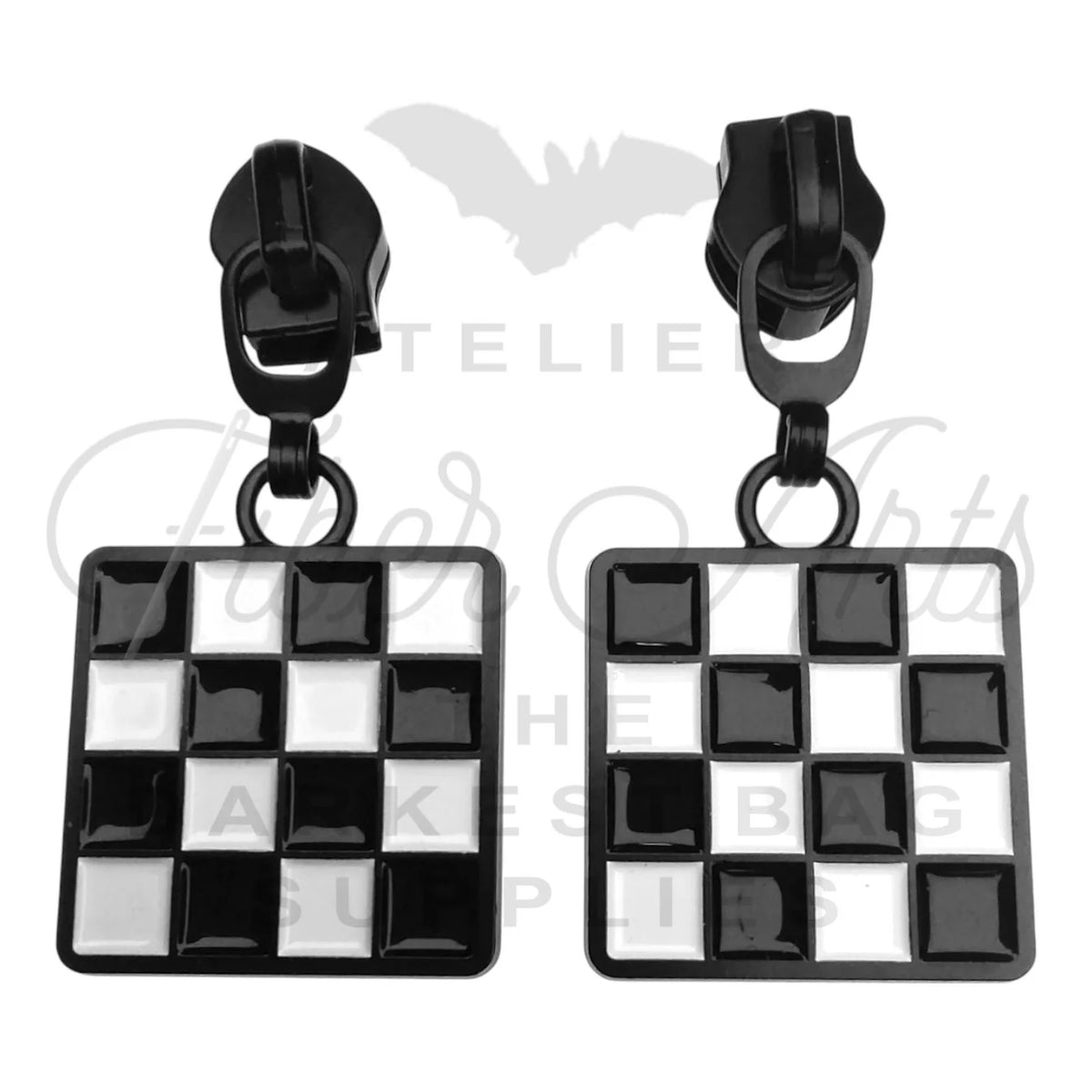 Black and White Checkerboard #5 Zipper Pulls (Set of 2) | Atelier Fiber Arts