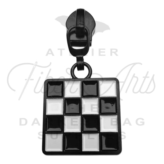 Black and White Checkerboard #5 Zipper Pulls (Set of 2) | Atelier Fiber Arts