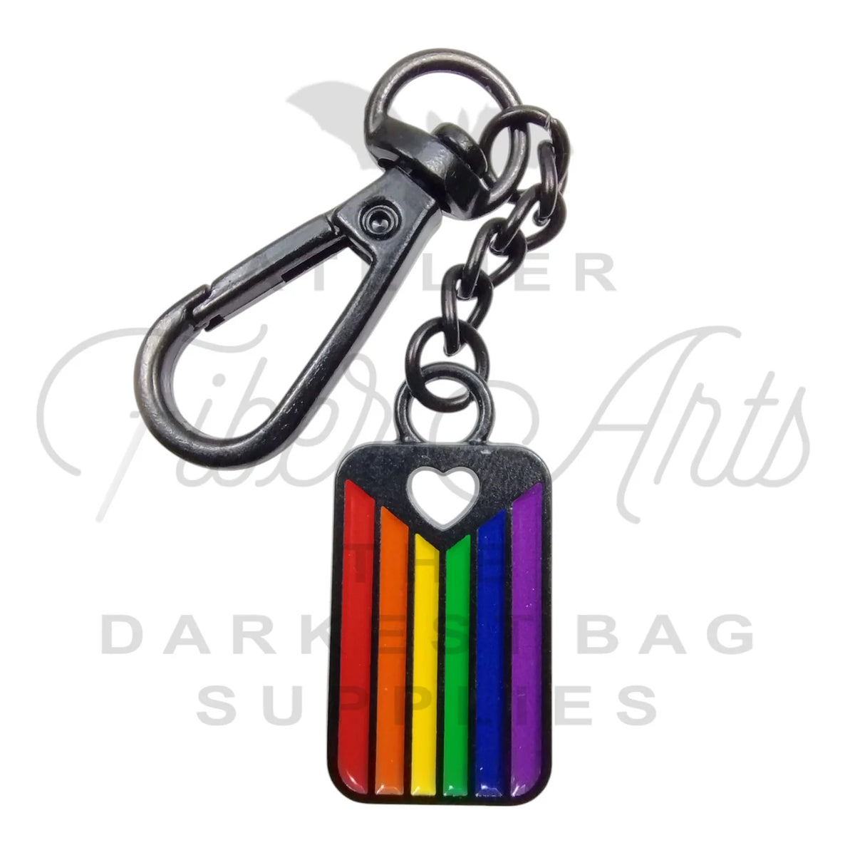 Heart Flag Keychain / Bag Charm in Matte Black & Rainbow Enamel | Atelier Fiber Arts