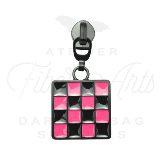 Hot Pink Checkerboard #5 Zipper Pulls (2 Pack) | Atelier Fiber Arts
