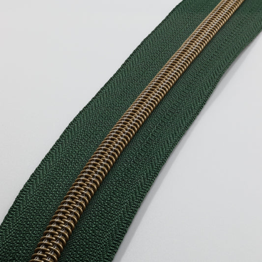 Zipper Tape - Forrest Green/Antique Brass