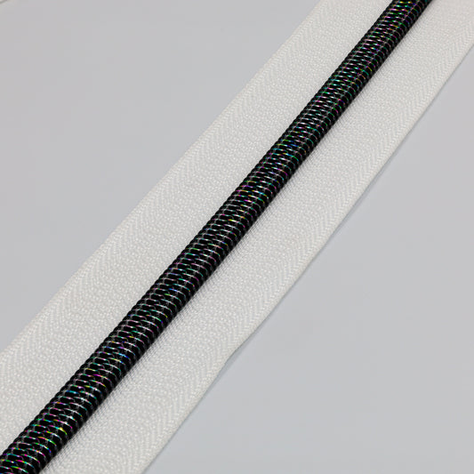 Zipper Tape - White/Black Iridescent