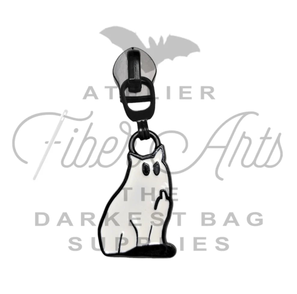 Snarky Ghost Kitty #5 Zipper Pulls (Set of 2) | Atelier Fiber Arts