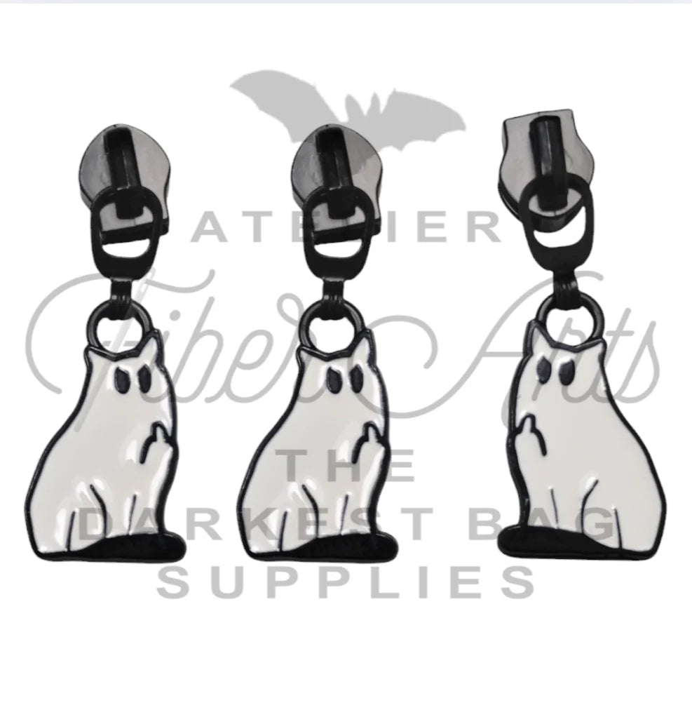 Snarky Ghost Kitty #5 Zipper Pulls (Set of 2) | Atelier Fiber Arts